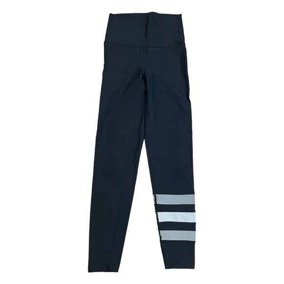 Aerie 9" Mid-Rise Leggings Black Gray Striped Stretch Nylon Pull-On XS - Picture 1 of 4